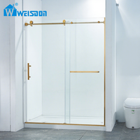 Salle de douche portable en verre doré brossé Weisdon Cabine de douche sans cadre coulissante en acier inoxydable