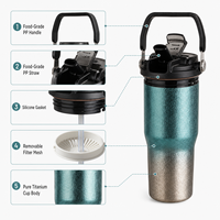 Gobelet isotherme à double paroi en titane de haute qualité, 24 oz, avec couvercle à paille, anti-fuite, tasse de voyage avec poignée portable