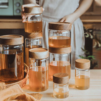 Frascos de Vidrio de Borosilicato con Tapa de Bambú, Herméticos, Aptos para Alimentos, 500 ml, Redondos, Transparentes, para Té o Miel