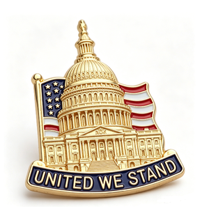 Pin Esmaltado del Edificio del Capitolio con la Frase 'United We Stand', Chapado en Oro, Recuerdo Metálico de Forma Irregular con Temática Patriótica - Product Image 3