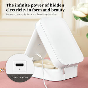 Портативный футляр для украшений из искусственной кожи с LED-подсветкой, дорожный органайзер для хранения, мини-органайзер для ювелирных изделий с зеркалом для колье и серег - Product Image 6