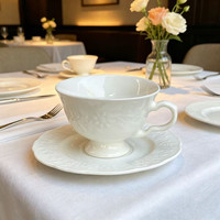 Assiette en céramique gaufrée de style français, service de table, tasse à café et soucoupe, assiette à soupe ovale, assiette plate à bord dentelé
