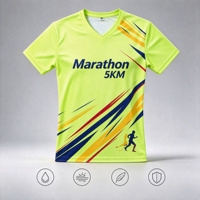 T-shirt de course personnalisé OEM ODM pour hommes, séchage rapide, col en V, manches courtes, tricoté, imprimé intégral, pour événements sportifs et équipes de course (Marathon 5KM)