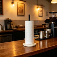 Support vertical pour essuie-tout en métal noir mat avec base en polyrésine imitation travertin, pour comptoir de cuisine, distributeur de papier essuie-tout, porte-mouchoirs