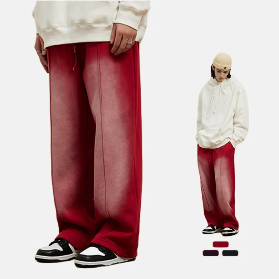 Pantalones de chándal Unisex de terciopelo grueso, pierna recta, informal, lavado con ácido, estilo urbano, otoño e invierno, novedad de 2023