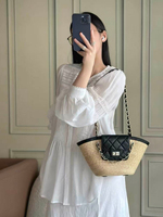 Sac fourre-tout élégant et minimaliste coréen en forme d'éventail tressé pour femme, idéal pour les vacances, les voyages, le shopping quotidien et les sorties.