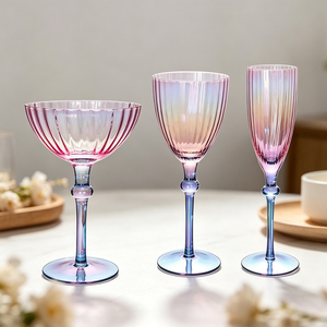 Verres à vin cannelés irisés Aurora de luxe nordique, <span class=keywords><strong>d</strong></span>égradé rose-bleu, flûte à champagne, gobelet à cocktail - Product Image 2