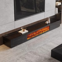Meuble TV de luxe léger à panneaux en roche Salon moderne simple Cheminée à flamme simulée Armoire en bois massif Flamme 3d