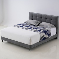 Cadre de lit moderne réglable capitonné confortable et rembourré avec revêtement en tissu, support en bois massif, taille personnalisée