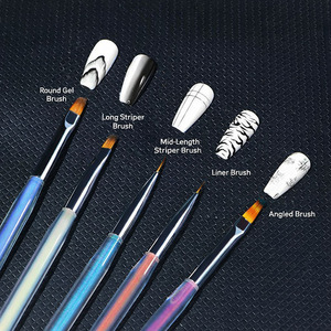 Kit de pinceaux à ongles en acrylique irisé amélioré avec poils en nylon, virole en acier inoxydable, pinceaux plats pour gel, fournitures de nail art pour salon - Product Image 3