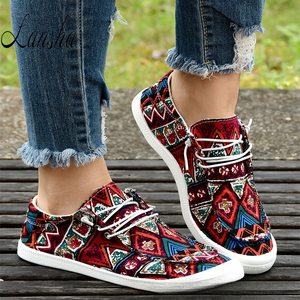 Nuevos diseños elegantes de zapatos para caminar de primavera/verano, zapatillas planas de lona con estampado floral bohemio vintage, zapatos náuticos con cordones para mujer - Product Image 1