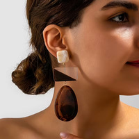 Boucles d'oreilles pendantes en résine acrylique, style vintage écaille de tortue, géométriques, superposées, bohèmes, surdimensionnées, longues