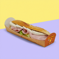 Emballage de plateau en kraft compostable imprimé sur mesure pour la restauration rapide à emporter, plateau ouvert pour baguette et hot-dog avec laminage mat