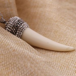 Collier pendentif en résine en forme de corne avec strass, en alliage de zinc, pour usage quotidien, cadeau, bijoux - Product Image 4