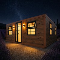 Cabane modulaire Lavender Field Provence, maison préfabriquée à ossature acier avec portes vitrées, cabane de glamping dans le style campagne française