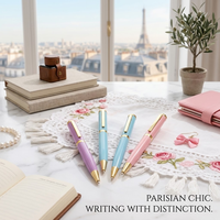 Stylo à bille en métal esthétique avec logo personnalisé, finition dorée, rechargeable, fournitures scolaires et de bureau