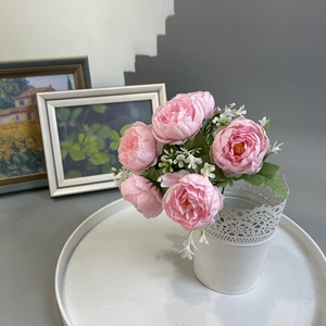 Venta caliente <span class=keywords><strong>6</strong></span> flores tela de seda ramo de flores artificiales peonía para suministros de boda - Product Image 2