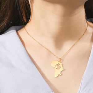 <span class=keywords><strong>Collana</strong></span> con Contorno della Mappa dell'Africa Myshape, Ciondolo con Animali Tribali Elefante e <span class=keywords><strong>Leone</strong></span>, Gioielli Africani in Acciaio Inossidabile, Regalo di Capodanno - Product Image 2