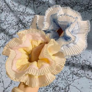 Coleteros de encaje a cuadros azules de alta gama coreanos, diademas de bola extragrandes, accesorios para mujer - Product Image 2