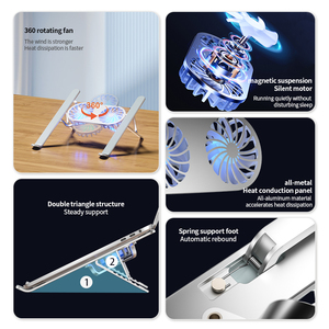 Aluminum Alloy Laptop Cooling Stand Dual Cooling <b>Fans</b> Efficient Heat Dissipation Foldable Storage Desktop <b>Computer</b> Bracket - Product Image 6
