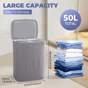 Panier à linge pliable en polyester sur mesure, réutilisable, avec deux compartiments, écologique, pour la vente en gros - Product Image 2