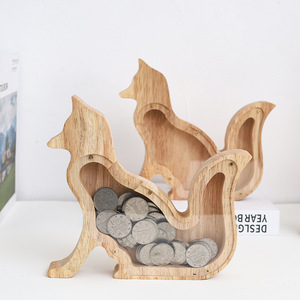 Tirelire en bois sur mesure, grande capacité, pour enfants, avec motif renard, idéale pour décorer votre bureau de manière créative. - Product Image 1