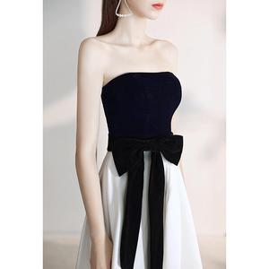 Evening Gown Strapless A-Line White Contrast Color Natural Waistline 3D Decoration Formal Wear - Product Image 3