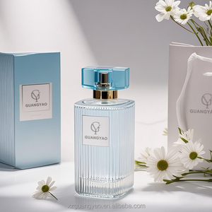 Flacon de parfum rayé bleu clair 50ml 100ml Flacon de parfum vide avec vaporisateur Boîte d'emballage personnalisée Flacon de parfum OEM - Product Image 3