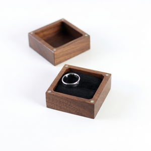 Walnut Wood Square <b>Ring</b> <b>Box</b> With Magnetic Lid Simple Design For <b>Rings</b> Jewelry Storage - Product Image 1