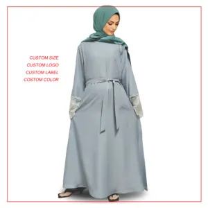 Kustom Dubai Solid Turki Kaftan mode sederhana jilabab abaya gaun muslim pakaian Islami untuk wanita