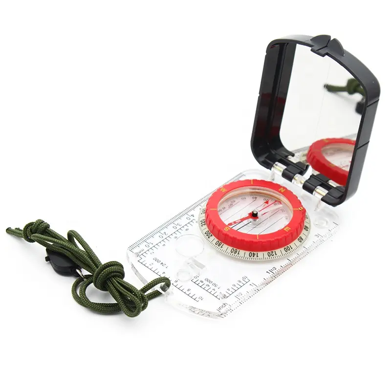 Survival Orienteering Map Compass Sighting Mirror Compass with Adjustable Magnetic Declination and SOS Led Light