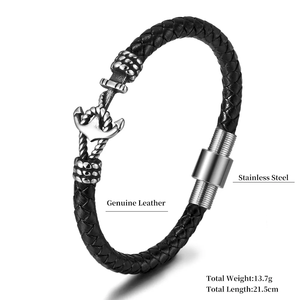Bracelet en cuir tressé unisexe gravé avec breloque <span class=keywords><strong>ancre</strong></span> et nœud en forme de boule, personnalisable, style nautique - Product Image 2