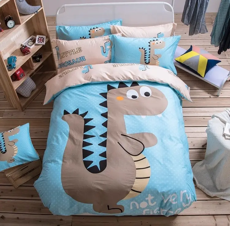 New Design Luxury Printed Cartoon Animal Zoon Home Bed Sheet Set Kids Bedding Set 4 Pcs