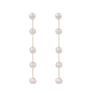Fashion 925 Silver Freshwater Pearl Drop Earrings Long Tassel Wedding Pearl Chain Earrings Jewelry for Women and Girls