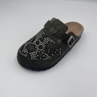 Sabots Boston en daim bleu marine à motif floral en cristal et strass pour femme, à bout fermé, avec boucle argentée, chaussures plates en liège – Vente en gros