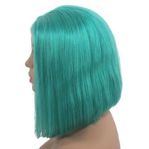 Peluca de Cabello Humano Virgen Remy con Frente de Encaje, Color Azul Cielo Aqua, Estilo Bob, 13x4, Transparente HD, para Mujeres, Cabello Liso Sedoso - Product Image 2