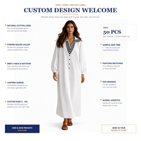 Gaun Maxi A-line Kasual Katun Linen V-neck Kustom dengan Lengan Reguler, Potongan Lantern, Kancing Resin, untuk Musim Panas Wanita