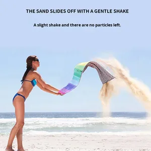 비치 타올 사용자 정의 인쇄 스트라이프 로고 극세사 방수 수영 해변 매트 야외 피크닉 천 보관 가방 지상 페그 - Product Image 3