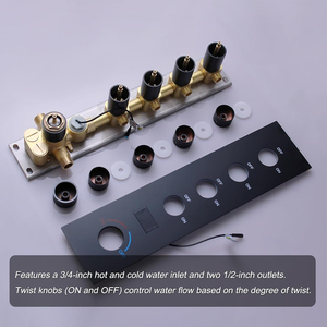 HOMEDEC Système <span class=keywords><strong>de</strong></span> <span class=keywords><strong>Douche</strong></span> Double en Laiton Noir 6 Jets Pluie Couverture Complète du Corps Massage <span class=keywords><strong>Barre</strong></span> Coulissante Céramique Brossée Fixation Murale - Product Image 4