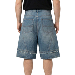 TOPSHOW Pantalones Cortos Vaqueros Acampanados de Diseño con Lavado Ácido, Corte y Confección Personalizados, Estilo Urbano, Jeans Holgados de Verano para Hombre - Product Image 3