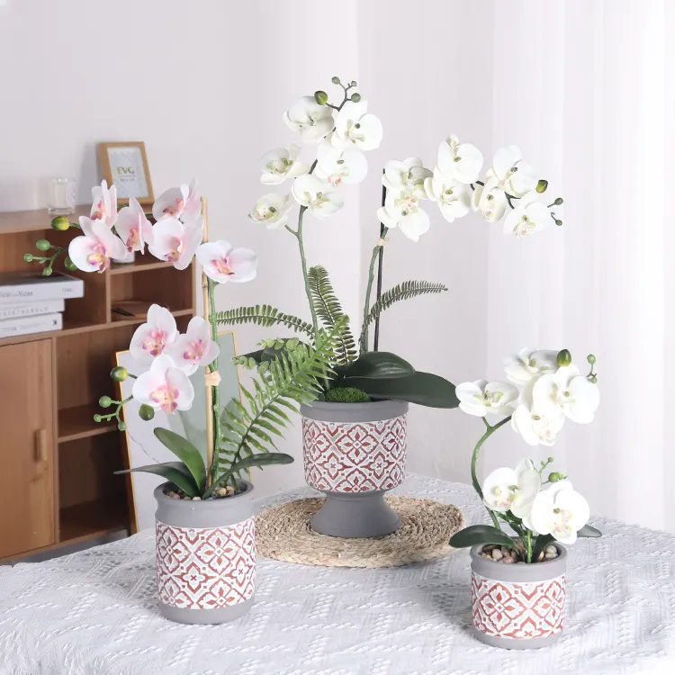90Cm Luxurious Centerpieces Natural Real Touch Slik Artificial Phalaenopsis Floral Flower Orchid Butterfly Potted Plant