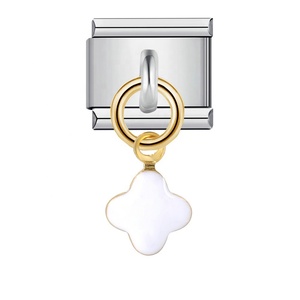Abalorios de Moda de Acero Inoxidable Chapado en Platino con Diseño de Flor Esmaltada y Trébol de Cuatro Hojas Daisy, Eslabones Modulares para Pulsera Italiana - Product Image 6