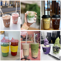Gobelets jetables en plastique PET transparent noir avec logo personnalisé, forme en U, 89 mm, 90 mm, avec couvercle, 12, 14, 16 oz, pour boissons glacées