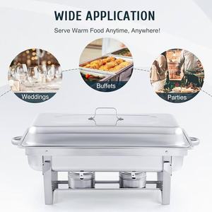 Factory Regular Silver Square Gran capacidad Calentadores de alimentos de acero inoxidable Plato de frotamiento Juego de buffet 9L - Product Image 2