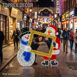 Toprexdecor Commercial IP65 LED Motif Lumineux Extérieur Bonhomme de Neige Père Noël Cadre <span class=keywords><strong>Selfie</strong></span> Sculpture pour Rue Commerciale - Product Image 1