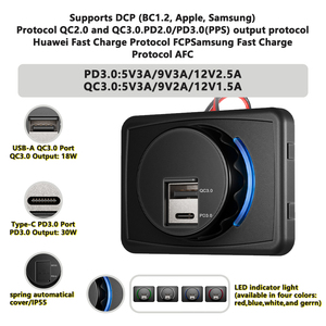 Prise USB 24V <span class=keywords><strong>pour</strong></span> montage en surface sur siège de bus, chargeur USB et USB-C 24V <span class=keywords><strong>pour</strong></span> siège de <span class=keywords><strong>camping</strong></span>-<span class=keywords><strong>car</strong></span>, chargeur USB <span class=keywords><strong>pour</strong></span> autocar, prise de charge USB Type-C QC3.0 PD3.0 - Product Image 3