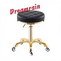 Ensemble de mobilier de salon de coiffure de luxe en cuir noir et or, fauteuil de barbier hydraulique, miroir à cadre doré LED, rotation à 360 degrés