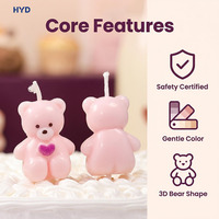 Bougie d'anniversaire 3D Ours en peluche mignon 2026, sans fumée, en forme de cœur, ours rose qui s'embrasse, en cire, pour baby shower et décorations de fête d'anniversaire d'enfants