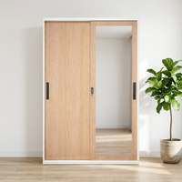 Armoire moderne en acier avec porte coulissante et miroir, meuble de rangement pour chambre à coucher