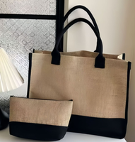 Sac fourre-tout en toile de jute 2-en-1 avec petite pochette, écologique et réutilisable, pour femme, idéal pour le travail et le shopping, logo personnalisable